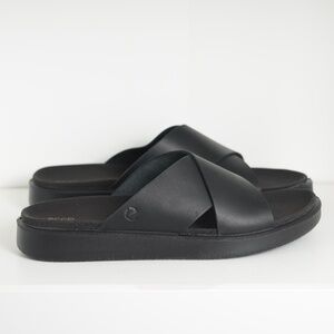 $120 Ecco Flowt M Crosstrap Sandals Comfort Slides Black Leather Men 11-11.5/ 45